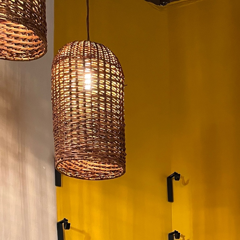 2 Lamps, basketry in natural fibers made in Colombia by artisans